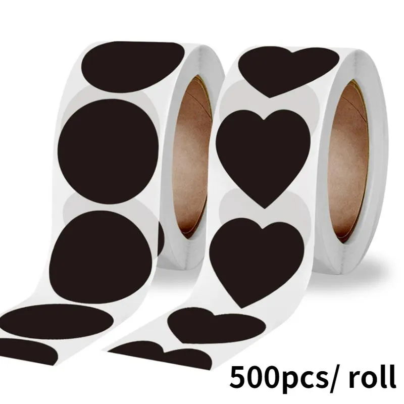 Cadeau cadeau 500pcs / rouleau noir rond / coeur codant des points d'étiquette autocollants enfants cuisine pots de conserve étiquettes papier inscriptible autocollants imperméables cadeau