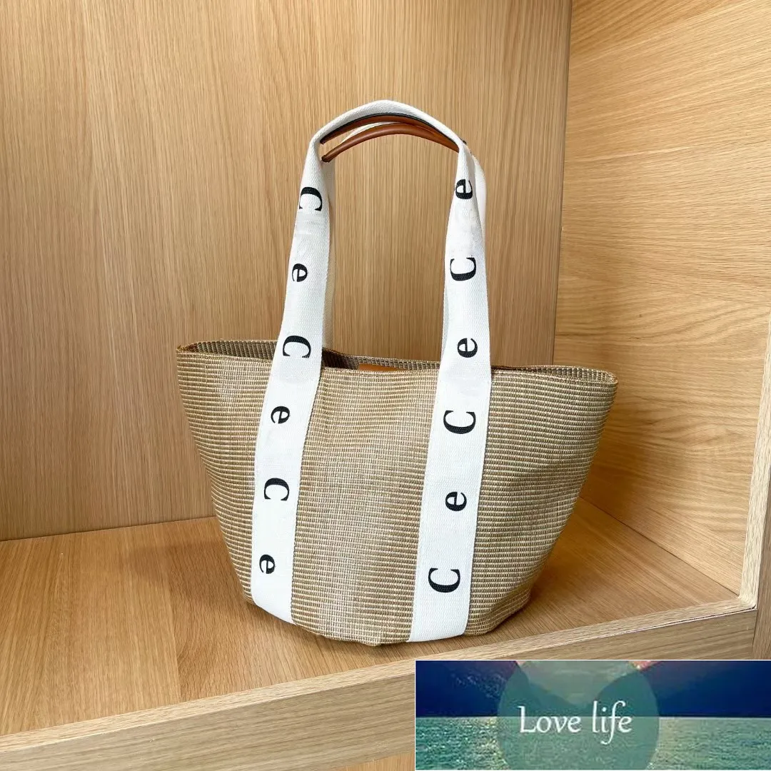 Borsa tote in paglia e tela stile vacanza design alla moda Nuova borsa grande portatile da donna per tessitura casual di grande capacità estiva