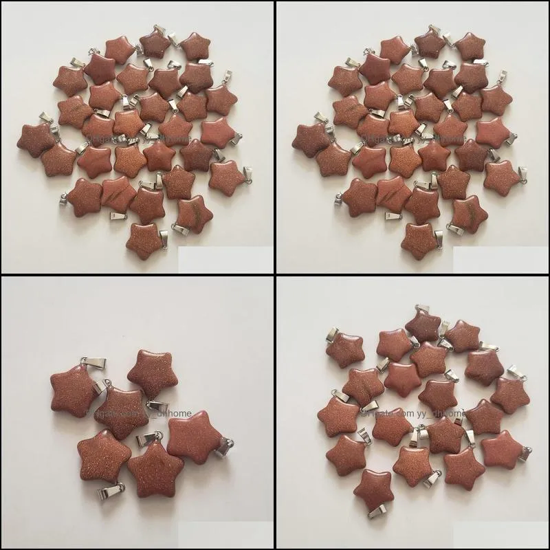 wholesale 50pcs/lot fashion good quality gold sand natural stone pendant five-pointed star charms pendants for diy jewelry making