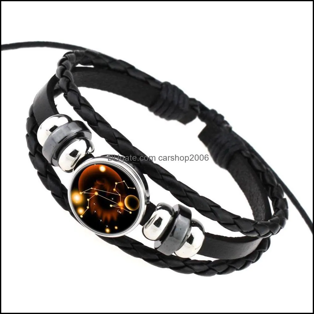 European American Hand-woven 12 Constellation Leather Bracelet Best Selling Beaded Retro DIY Constellation Punk Designer Bracelet Best