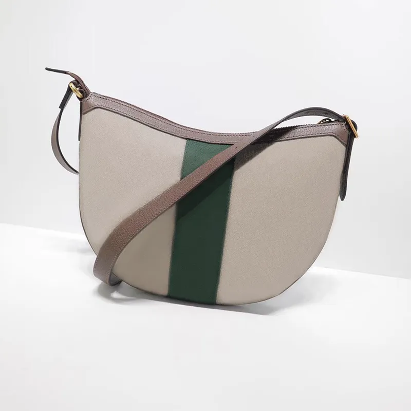 half moon design handbags G small shoulder bag 598125 special canvas messenger bags for women Green and red Web designer cross body Zipper closure purse vintage purse