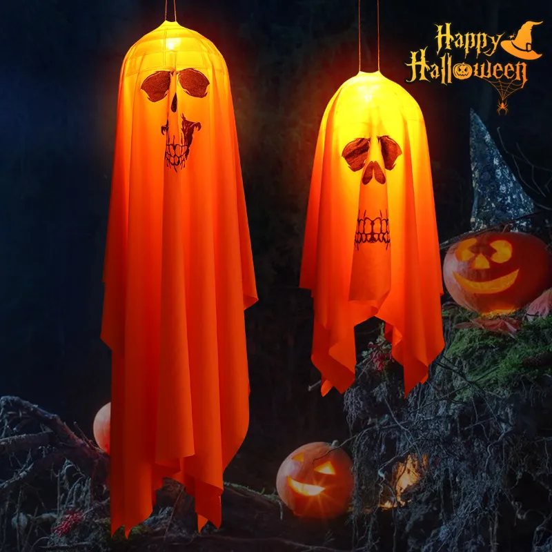 Décoration Halloween Fantômes Suspendus LED Avec Chapeau De Sorcière - Pour Extérieur