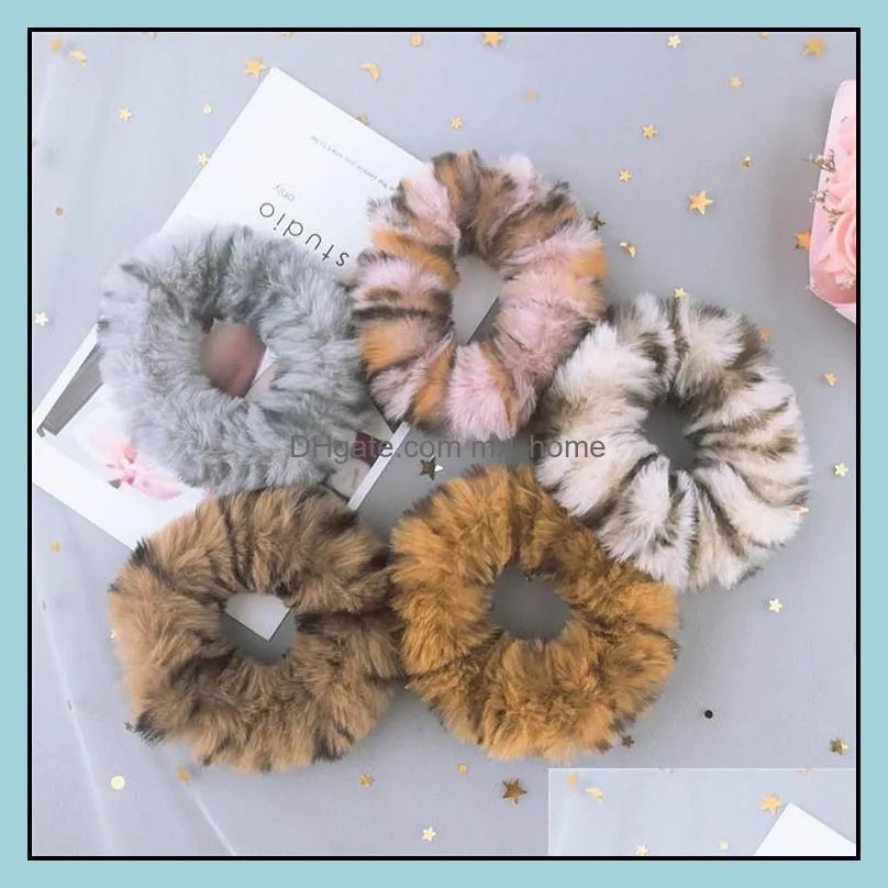 winter vintage simple imitation rabbit hair leopard rubber band hair rope fashion girl women ponytail hair accessories