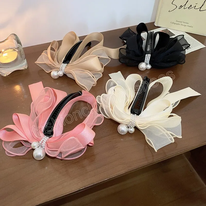 Koreanische Band Bowknot Banana Clip Frauen Pferdeschwanz Clip Vertikale Clips Frühling Süße Haar Zubehör