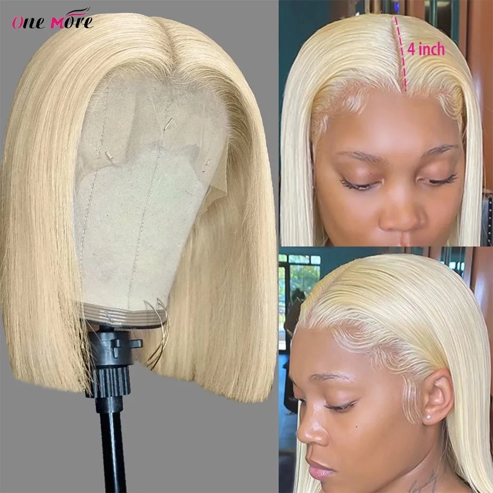 Perruque Bob Lace Frontal Wig synthétique lisse Blonde 613, perruque avec Closure courte, densité 180, pour femmes noires