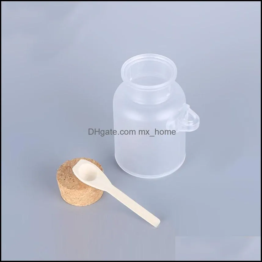 Frosted Plastic Cosmetic Bottles Containers with Cork Cap and Spoon Bath Salt Mask Powder Cream Packing Bottles Makeup Storage Jars