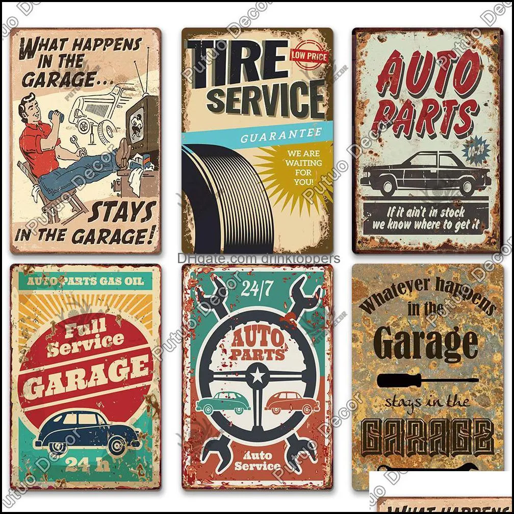 2021 vintage garage metal sign plaque do old dad`s garage retro metal tin sign garage car repair man cave metal wall art drinktoppers