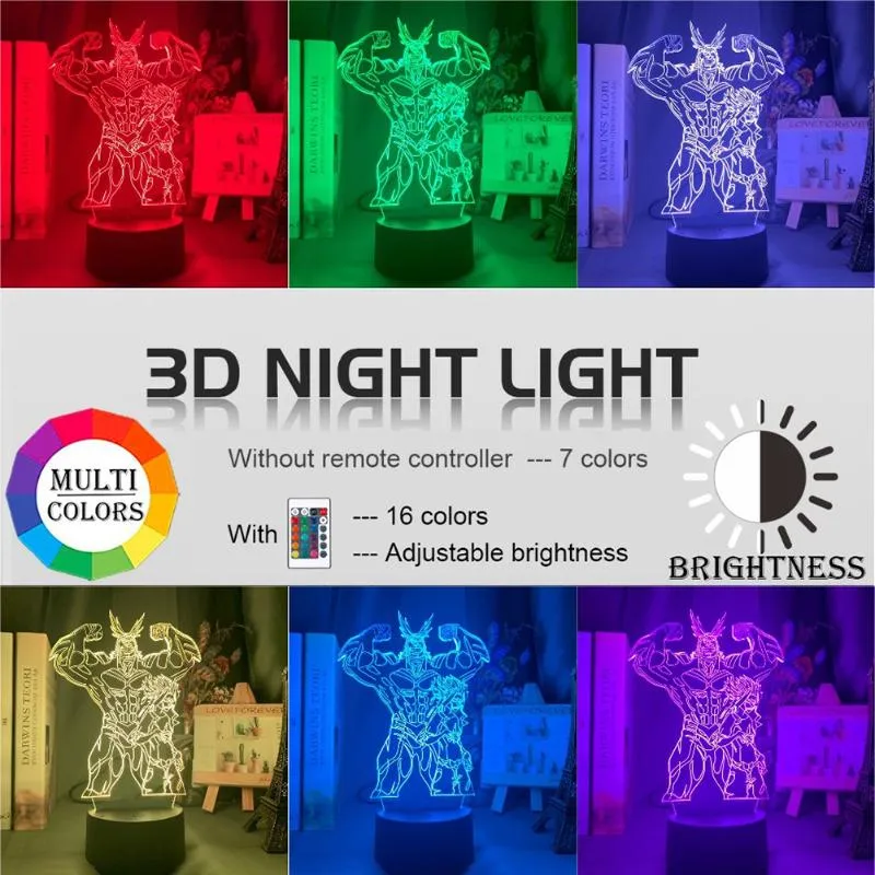 Nattljus 2W USB-tecknade tecken 3d ljus fjärrkontroll kreativ touch färgstark lampbord för barnrum xmas gåva
