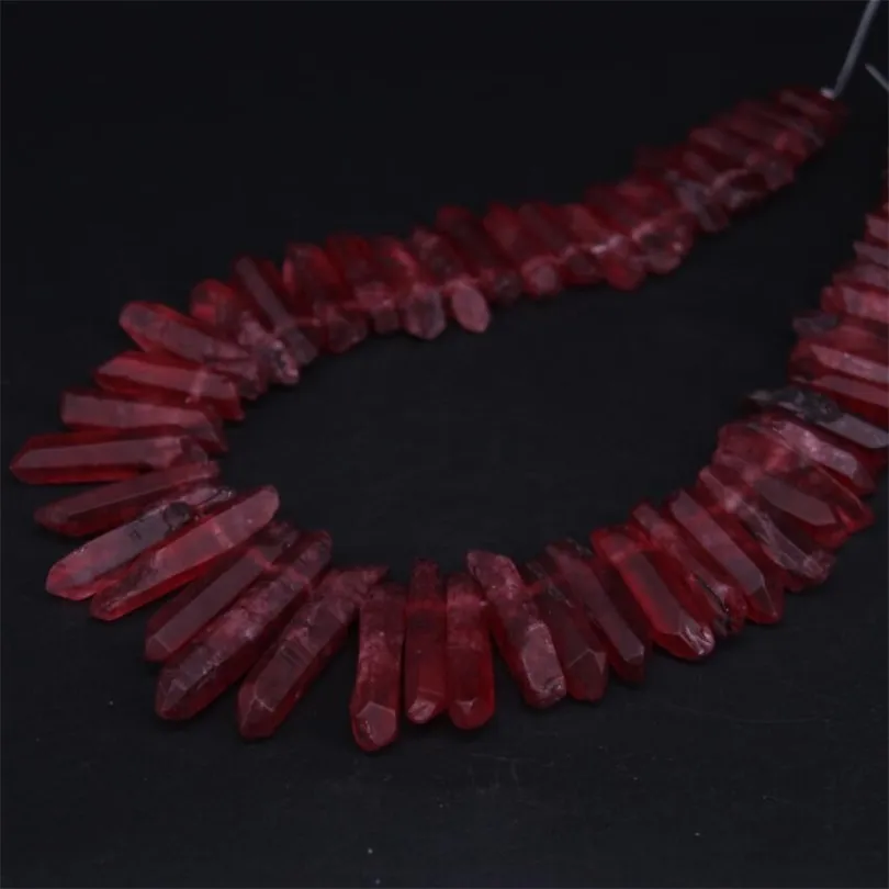 5055pcsstrandRaw Crystal Points Top Drilled BeadsTitanium Red Natural Quartz Stick Spike Graduated Pendants Jewelry 200930