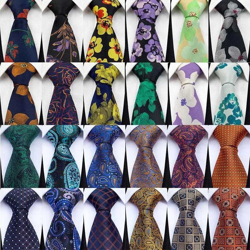 Cravates d'arc Designer 8cm Largeur Mens Mariage Cravate Or Noir Rayé Grille Fleur Plaid Soie Cou Pour Hommes Business Party Gravatas Donn22