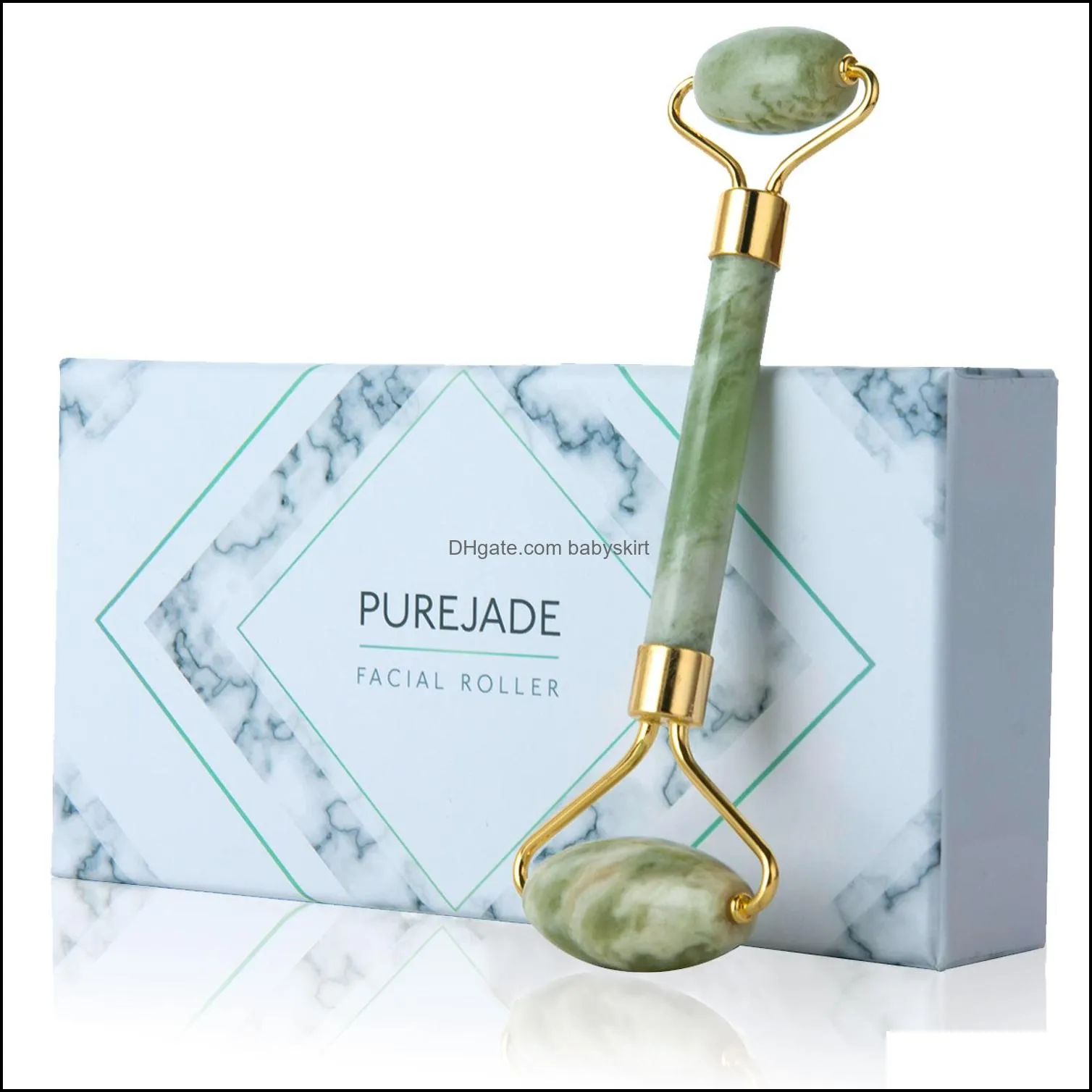 High Quanlity Light Green jade roller massager with Gift Box Natural Noise Free Roller Anti-aging V face Beauty Heathy care Tool