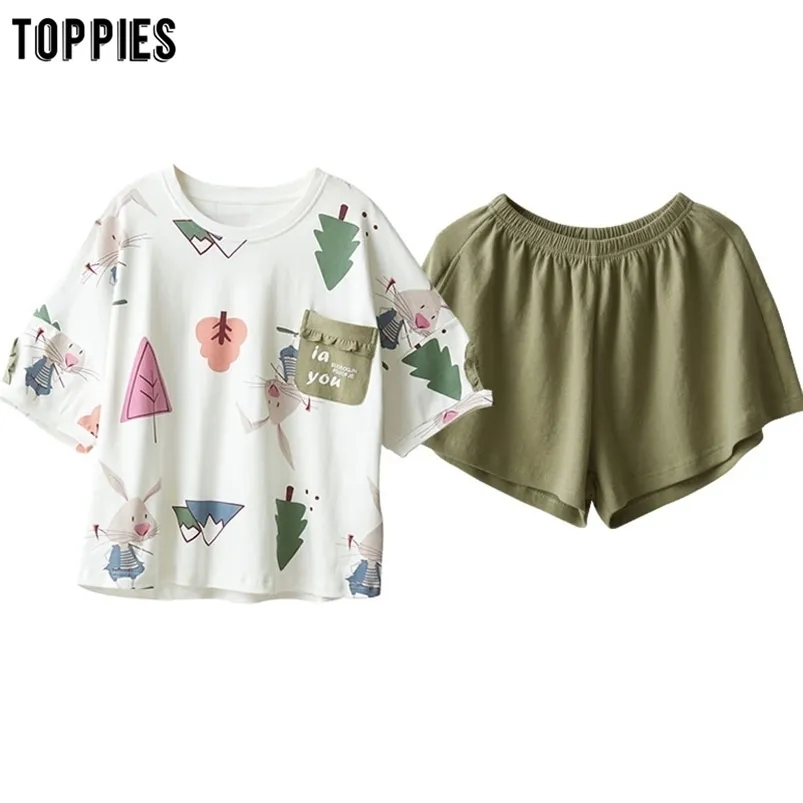 Toppies Pigiami Di Cotone Set Da Donna Estivi Magliette A Maniche