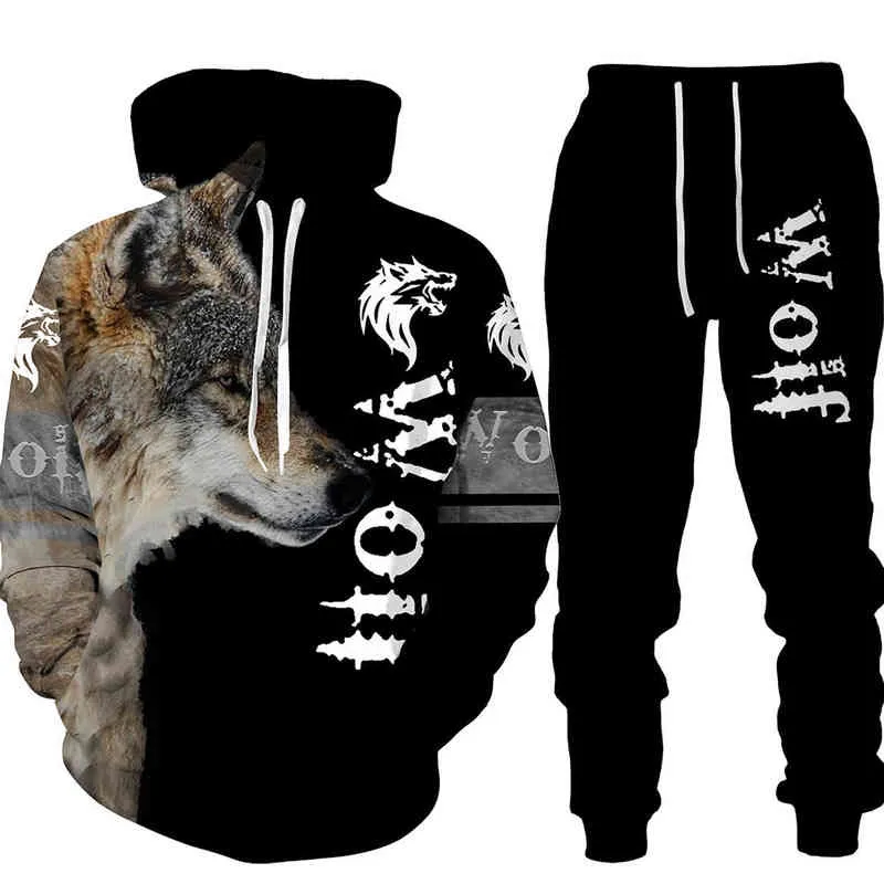 Wolf Tattoo 3D Imprimé Survêtement Pour Hommes Harajuku Mode Sportwear Casual Femmes Vêtements Pour Hommes Vêtements Pour Hommes Costume Chandals Hombre G1217