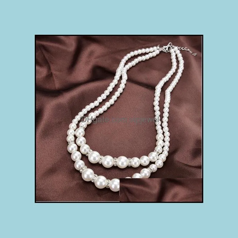 Top quality Chic Double layer fake pearl beads necklaces bride Bridesmaids Beaded Chains Necklace For women Fashion wedding Jewelry