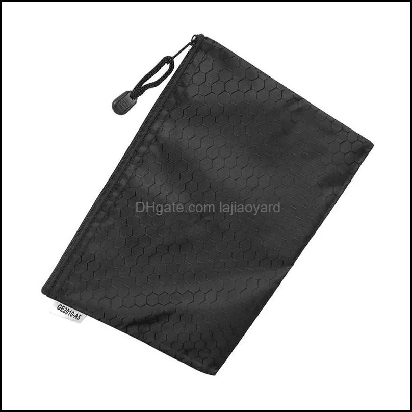 Black Nylon Hex Pattern Document Bag Zippered A4 Paper Pouch