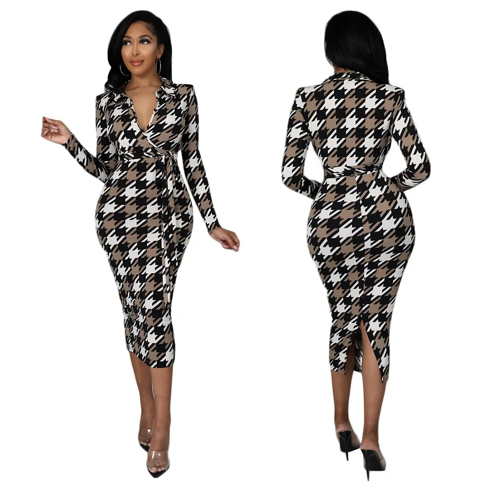 Fashion Sexy Party Dress Women 2023 Summer V-Neck Women's Design Dresses Beautiful Nightclub Party Tight Shirts Woman Clothes With Retro Houndstooth 6576