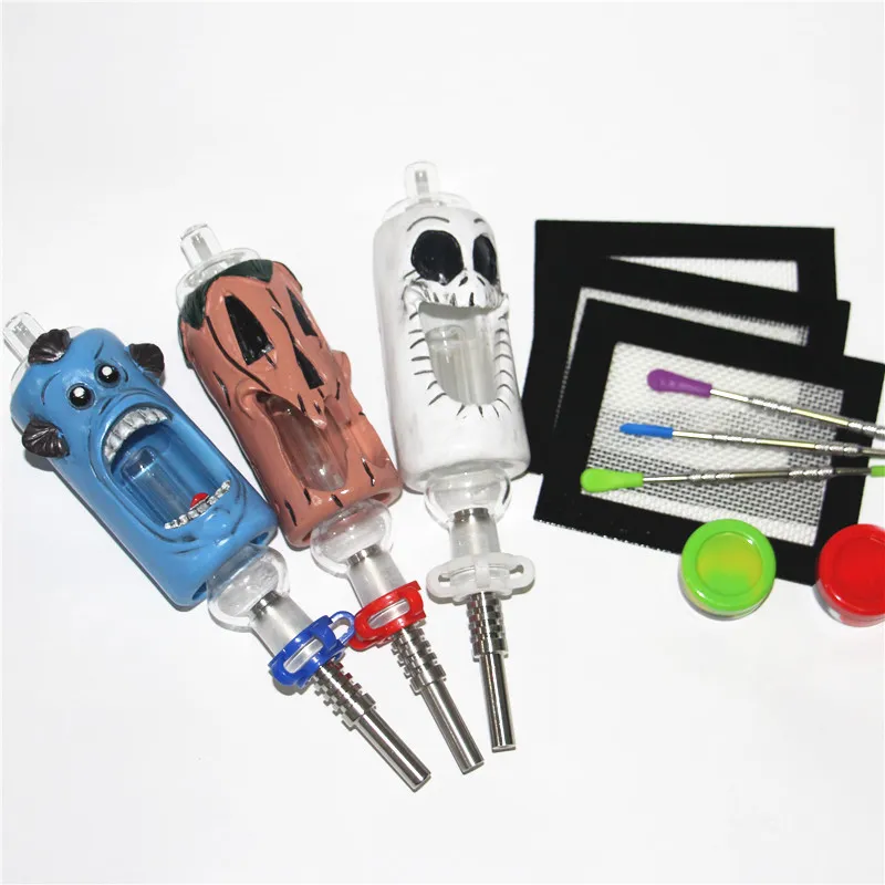14mm Nectar Kits Smoking Accessories hookahs Cartoon Resin With Titanium Nail Straw Oil Rigs glass pipe smoke dabber tools 5ml silicone containers