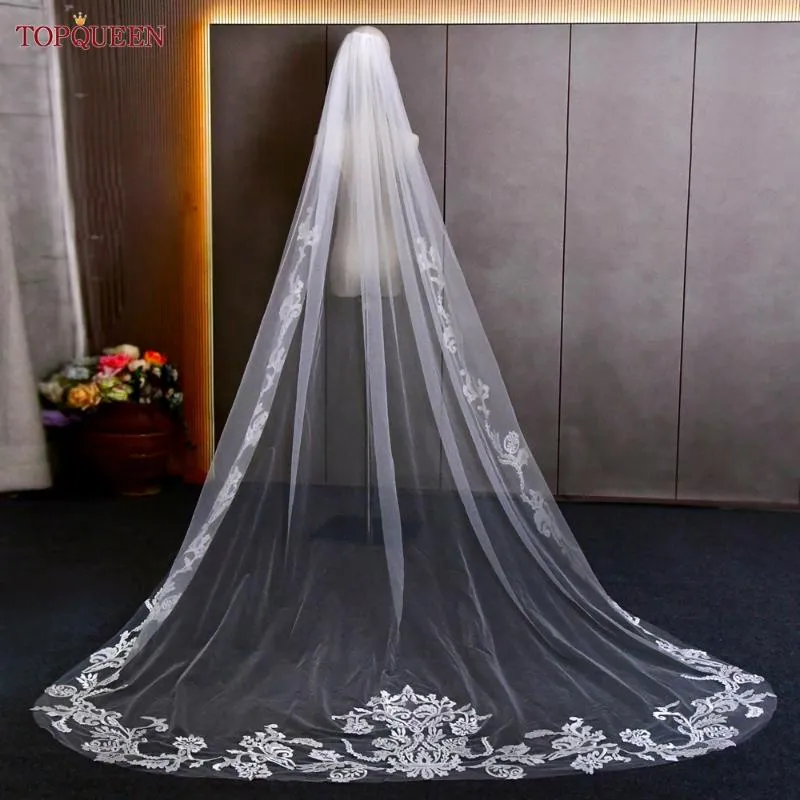 Направления V62 Элегантная собор свадебная вуаль из кружевные вышивающие вышивающие вуали мягкие 1 -уровневые церковные аксессуары для невесты