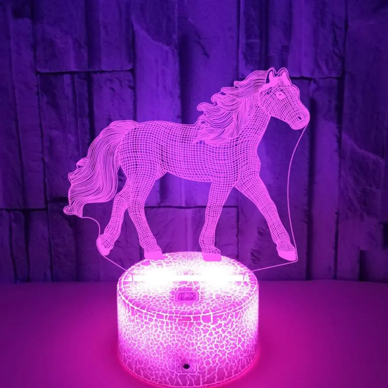 Veilleuses 3d lampe Illusion décoration Led cheval Table pour chambre cadeaux enfants fête d'anniversaire présent partenaire