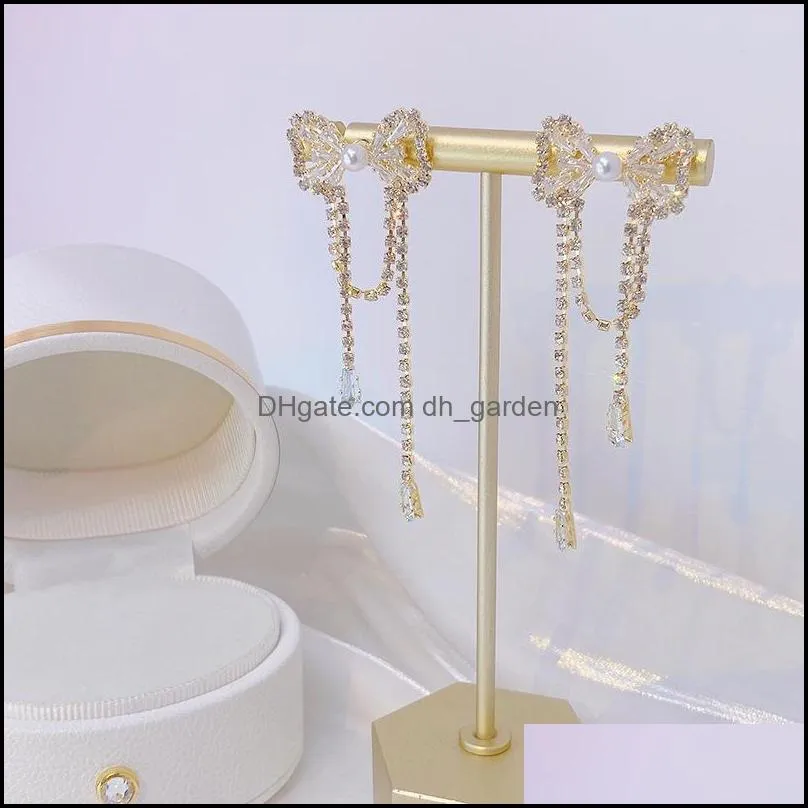 14k Gold Korean Fine Bowknot Earrings Long Temperament Hollow Out Drop Fairy Stud For Women Jewelry Gift