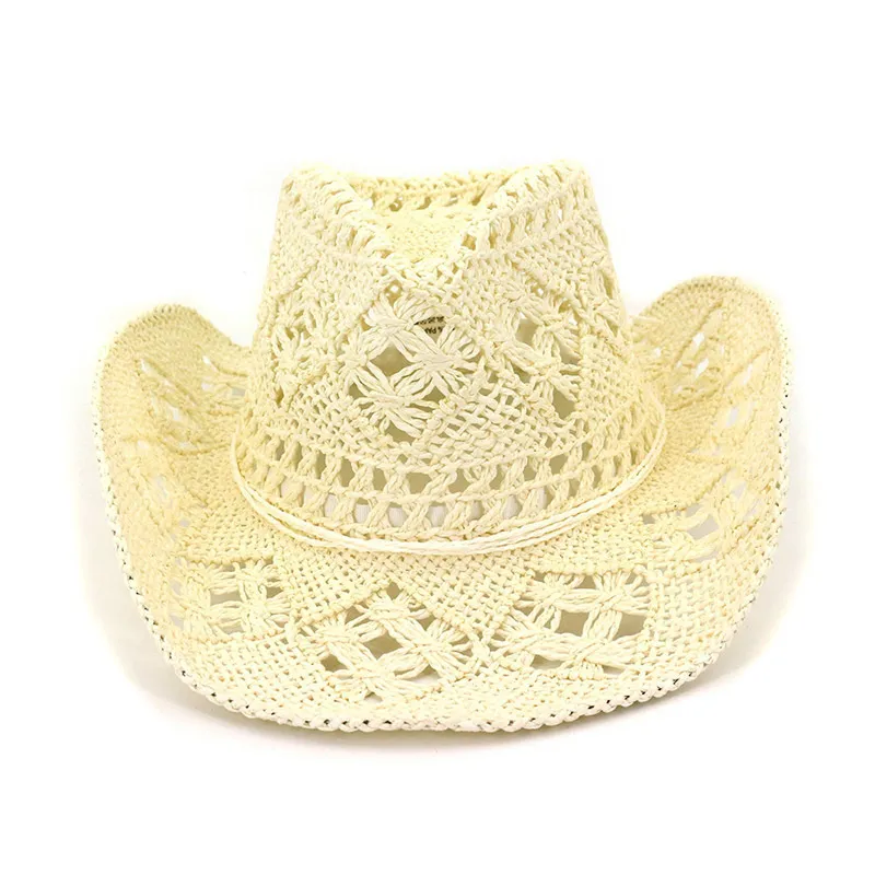 Fashion Hollowed Handmade  Straw Hat Women Men Summer Outdoor Travel Beach Hats Unisex Solid Western Sunshade Cap CP0192 (5)