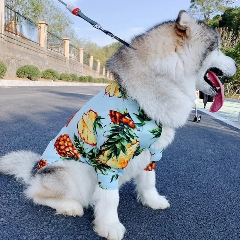 متوسط ​​ملابس الكلب كبيرة الأناناس طباعة كلاب الحيوانات الأليفة الملابس للكلاب زي لابرادور Golden Retriever كبيرة الكلب الملابس Ropa Perro 201102