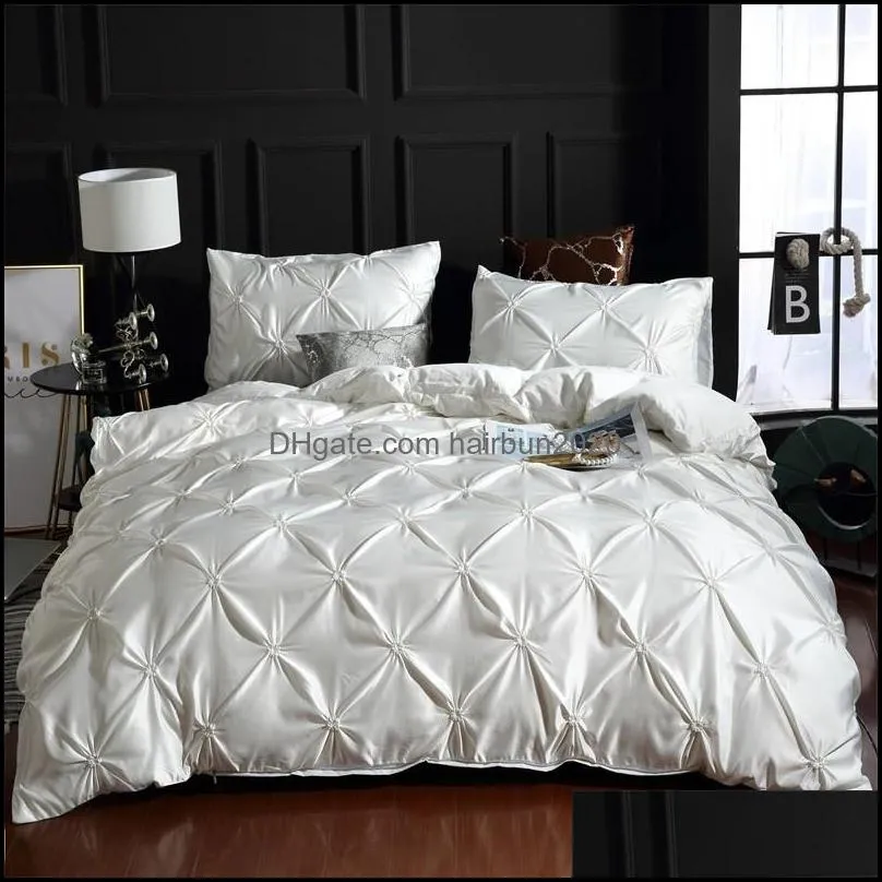 Fashion Pleat Design Comforter Bedding Sets Court Style Bed Duvet Cover Set Pillowcase Solid Color Bedclothes Bed Set