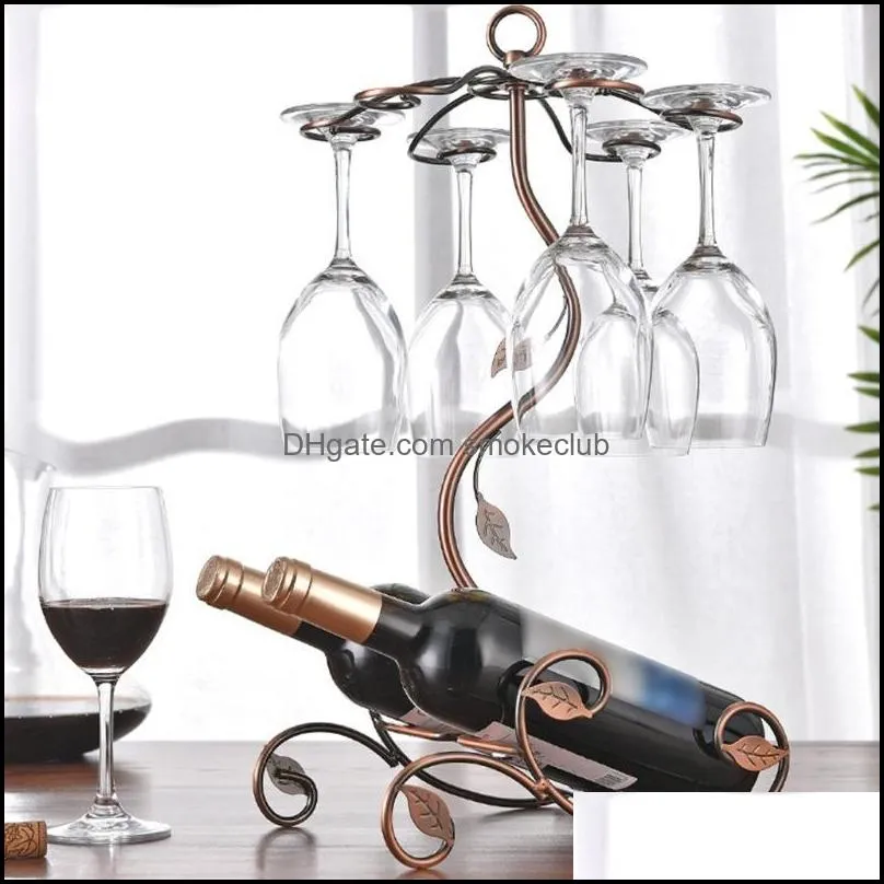 Tabletop Wine Racks 41XB Metal & Stemware Holder Holds 2 Bottle And 6 Glasses Freestanding Countertop Glass Display Rack