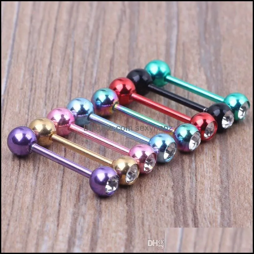 Single Gemtongue Barbell Ring Wholesale 50pcs /Lot Body Piercing Jewelry Stainless Steel Nipple Piercing Earring Bar