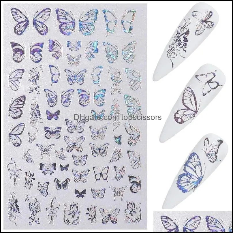 Holographic Butterfly 3D Nail Stickers Self Adhesive Nails Transfer Decals Colorful Foils Wraps