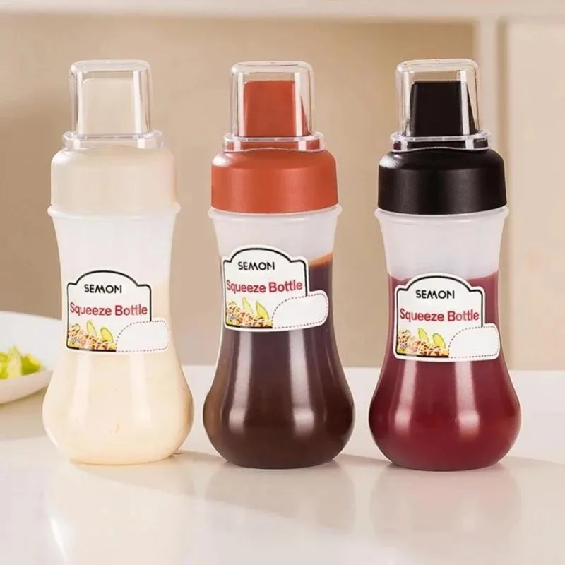 Lot De 3 Bouteilles à Condiments Souples 500ml - Bouchon Vissé, Sans BPA - Pour Sauces, Ketchup, Vinaigrette - 4