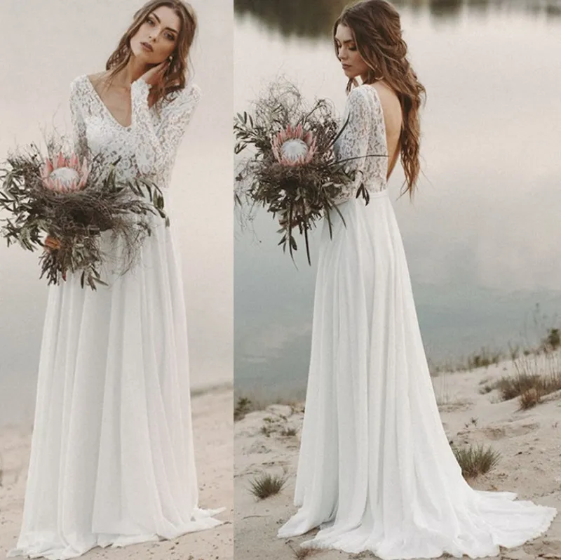 Nuova sposa abito da sposa a maniche lunghe a lunghezza semplice semplice vacca da v-torta da viaggio piccolo cambio di filato morbido sottile abito mbata sottile vestido de nolia