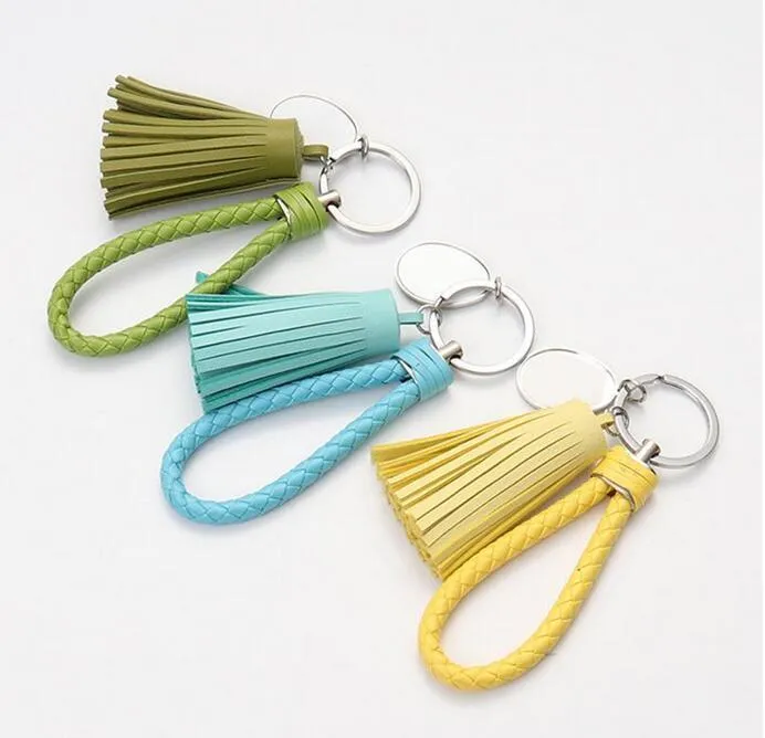 Sublimation Blank Tassel Keychain Pendant Heat Transfer Luggage Decoration Leather Keychains DIY Couple Key Ring