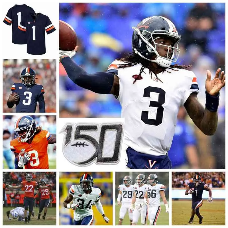 UVA Virginia CavaLiers College Футбол Джьи Брайан Дерани Джерси Джои Блаунт ZANE ZANDIER Mike Hollins Bryce Perkins Custom Shisted