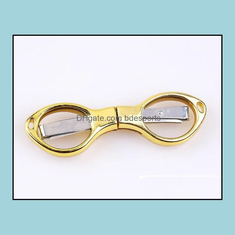 Mini Stainless Steel Folding Scissors Keychain Foldable Fishing Scissors Cutter Camping Tool Card Package Hand Tools gold/silver