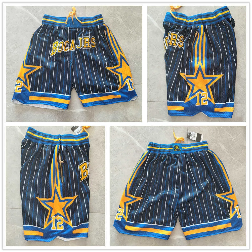 NCAA Bocajrsバスケットボールショーツマンジッパーポケットネイビーレトロ1960-すべてのステッチスウェットパンツヒップポップファッションパンツ
