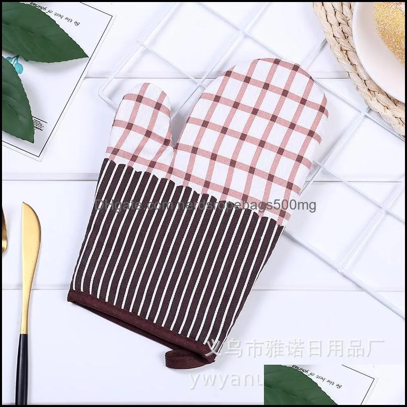 1pc 30*17cm Ovens Mitts Cotton Gloves Striped Floral Anti-scalding Baking Microwave Oven Glove Insulation BBQ Bakeware Kitchen Too 33