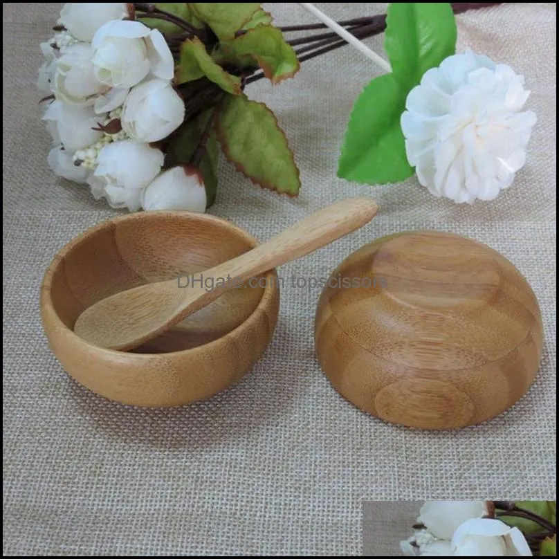 Empty Bamboo Facial Mask Bowl with Spoon Cosmetic Wooden Mask Tools DIY Tableware Makeup Container Set F925