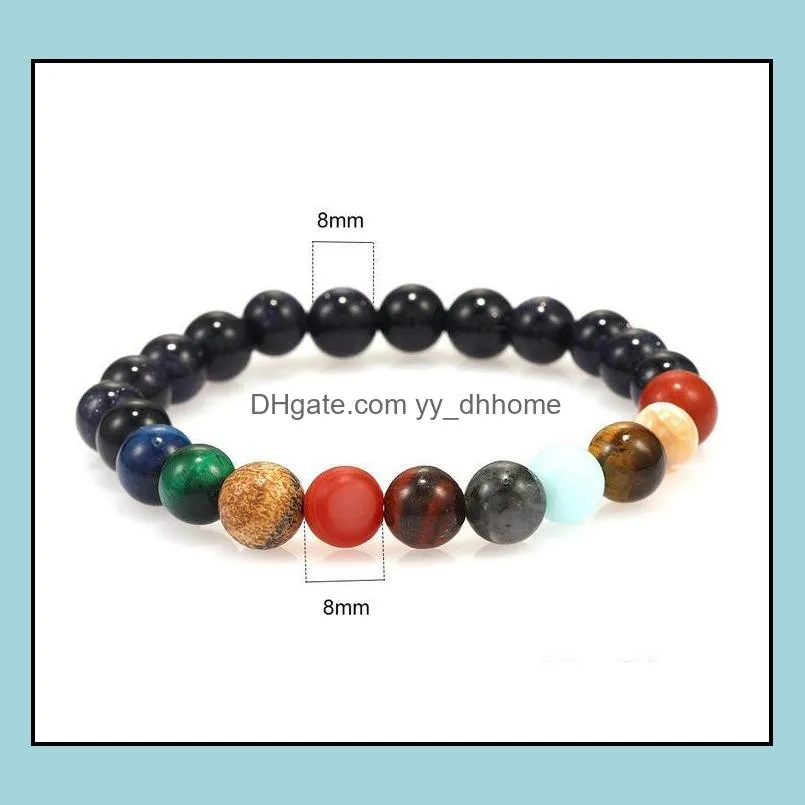 NEW Galaxy Eight Planets Beaded Bracelet Men Natural Stone Universe Solar System Yoga Chakra Bracelets for Men Women Jewelry Wholesale