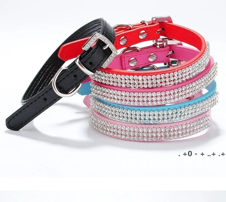 Bling Rhinestone PU Läder Justerbar Bow Tie Bell Collar Slips Puppy Kattunge Dog Cat Pet Collar GCE13472