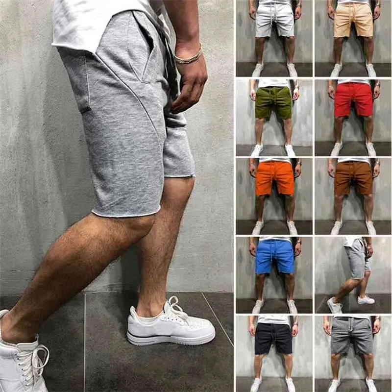 Mens Home Gym Crossfit Shorts Wild Style Solid Color Ripped Athletic Short Pants Jogger Workout Shorts 10 Color 210322