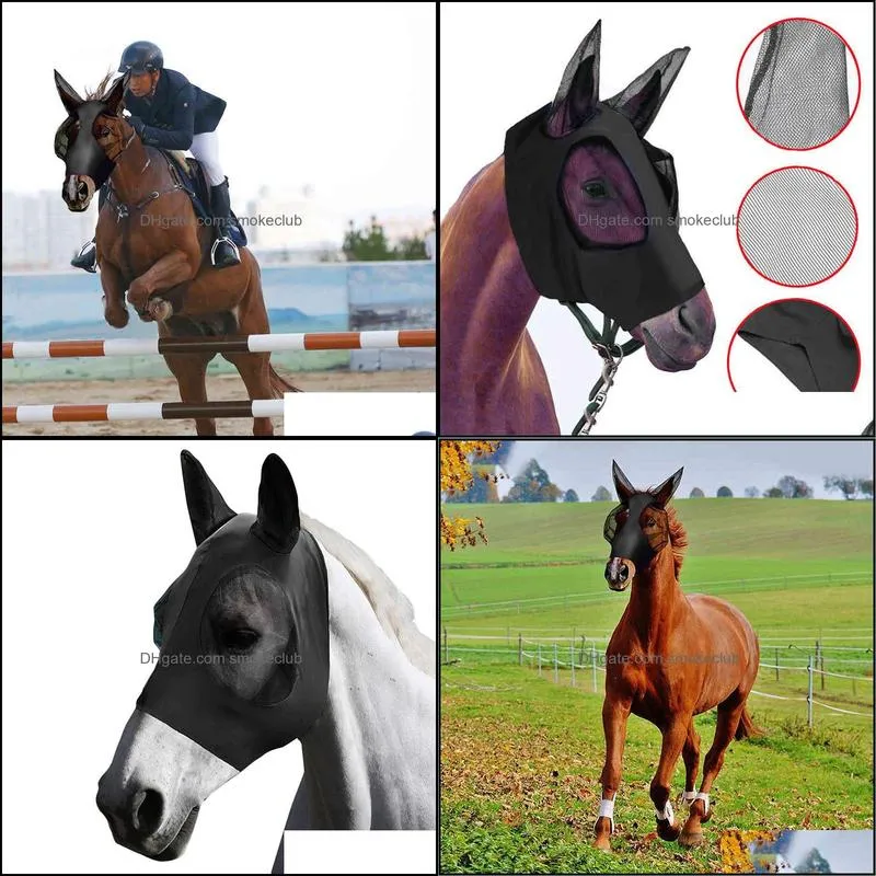 3 Season Black Supplies Breathable Stretchy Knitted Fabric+Mesh Anti Mosquito Mask For Horse Riding Equestrian Equipment