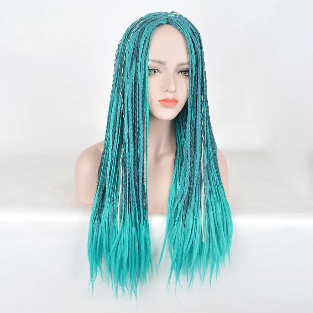 Handgemachte Zöpfe synthetische Haarverlängerungen blau lange gerade Cosplay Perücke Dreadlocks