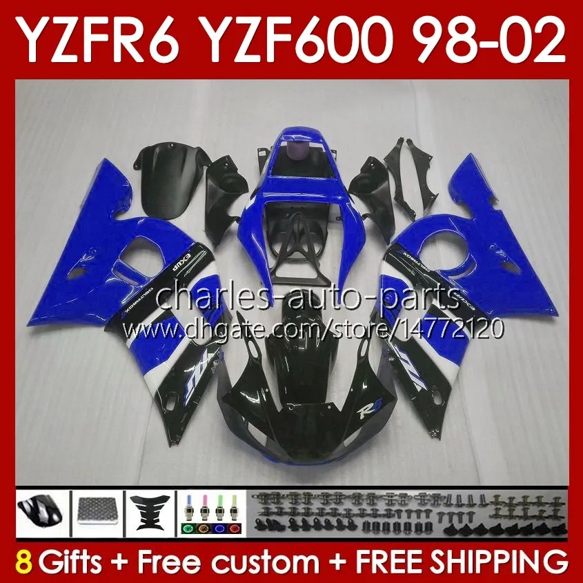 Yamaha için Vücut Çerçevesi YZF-600 YZF R6 R 6 600cc YZFR6 1998 1999 00 01 02 KUTUSUNDA 145NO.103 YZF 600 CC Cowling YZF-R6 98-02 YZF600 98 99 2000 2001 2002 Kaplama Kiti Mavi Stok Blk Blk