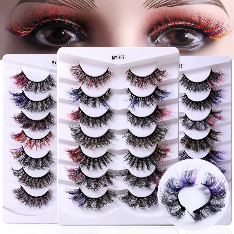 Faux cils bouclés entrecroisés de couleur épaisse, doux et vifs, réutilisables, multicouches, fabriqués à la main, extensions de faux cils 3D, maquillage pour les yeux, bande complète