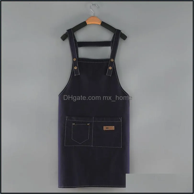 women`s kitchen canvas apron coffee shop waiter household baking accessories solid color sleeveless apron 70*70cm pab15115