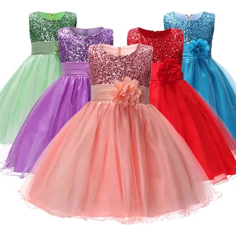 Baby Children Girl Dress Bambini Cerimonie Party Summer Princess Wedding Party dress paillettes senza maniche per vestiti per ragazze 220707