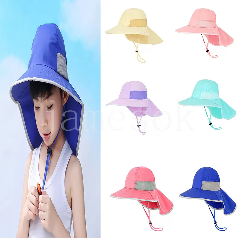 Kids Outdoor fisherman hat Party Favor beach tourism Sunscreen caps waterproof UV proof sunshade hats Mesh breathable neck guard Sun cap DE400