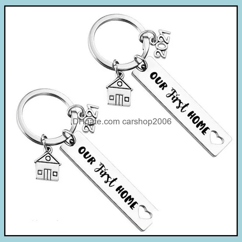 Stainless Steel Housewarming Keychain Pendant Family Love Keychains Creative House Luggage Decoration Key Ring 12*50MM Wholesale