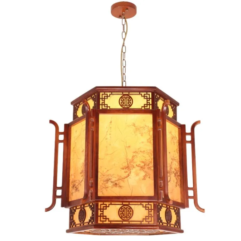 Pendellampor kinesiska vintage trä lyktor lampor imitation fårskinn skugga restaurang matsal studie hängande deco belysning "